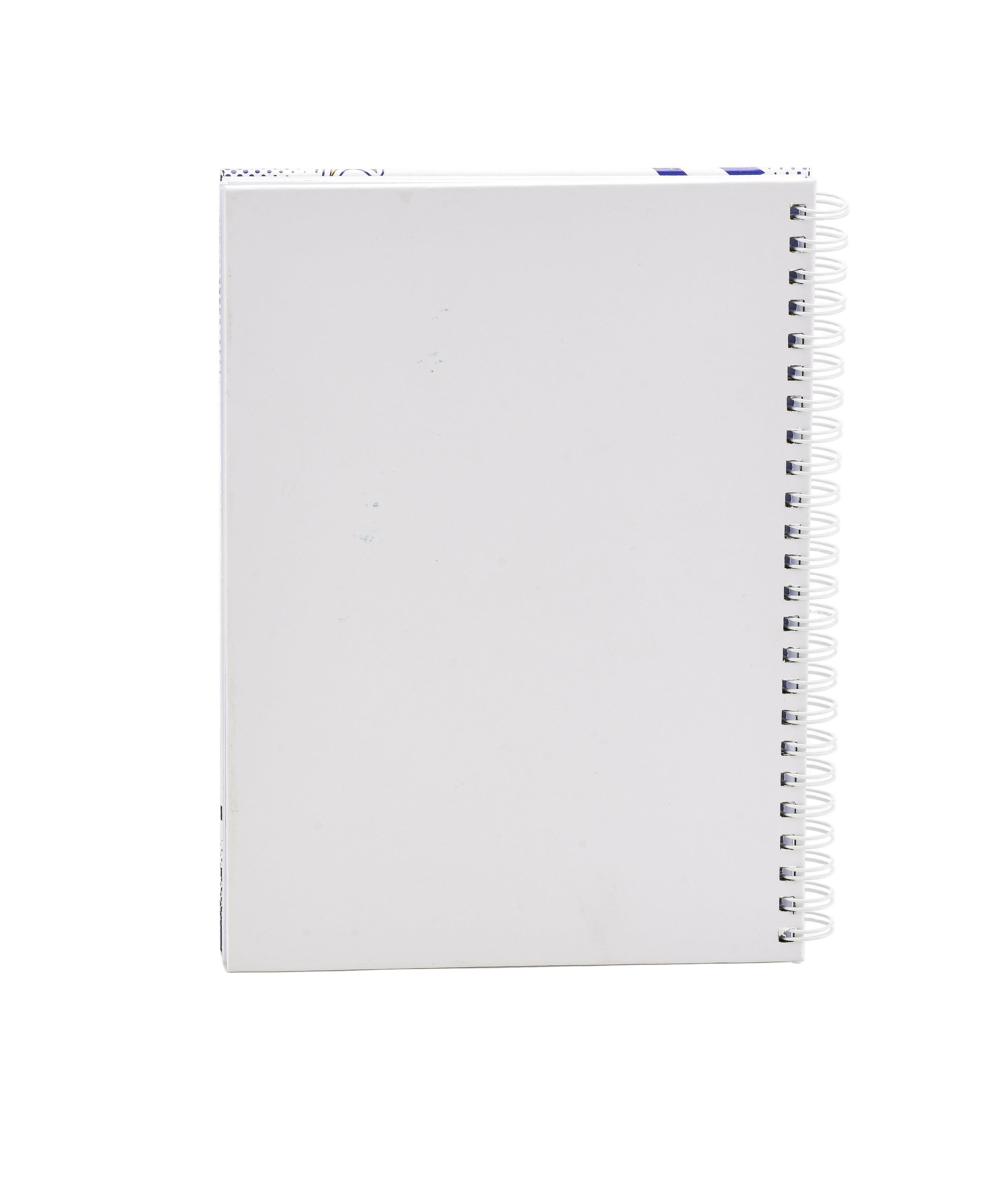 Spiral-bound notebook with colorful volleyball-themed design on a white background